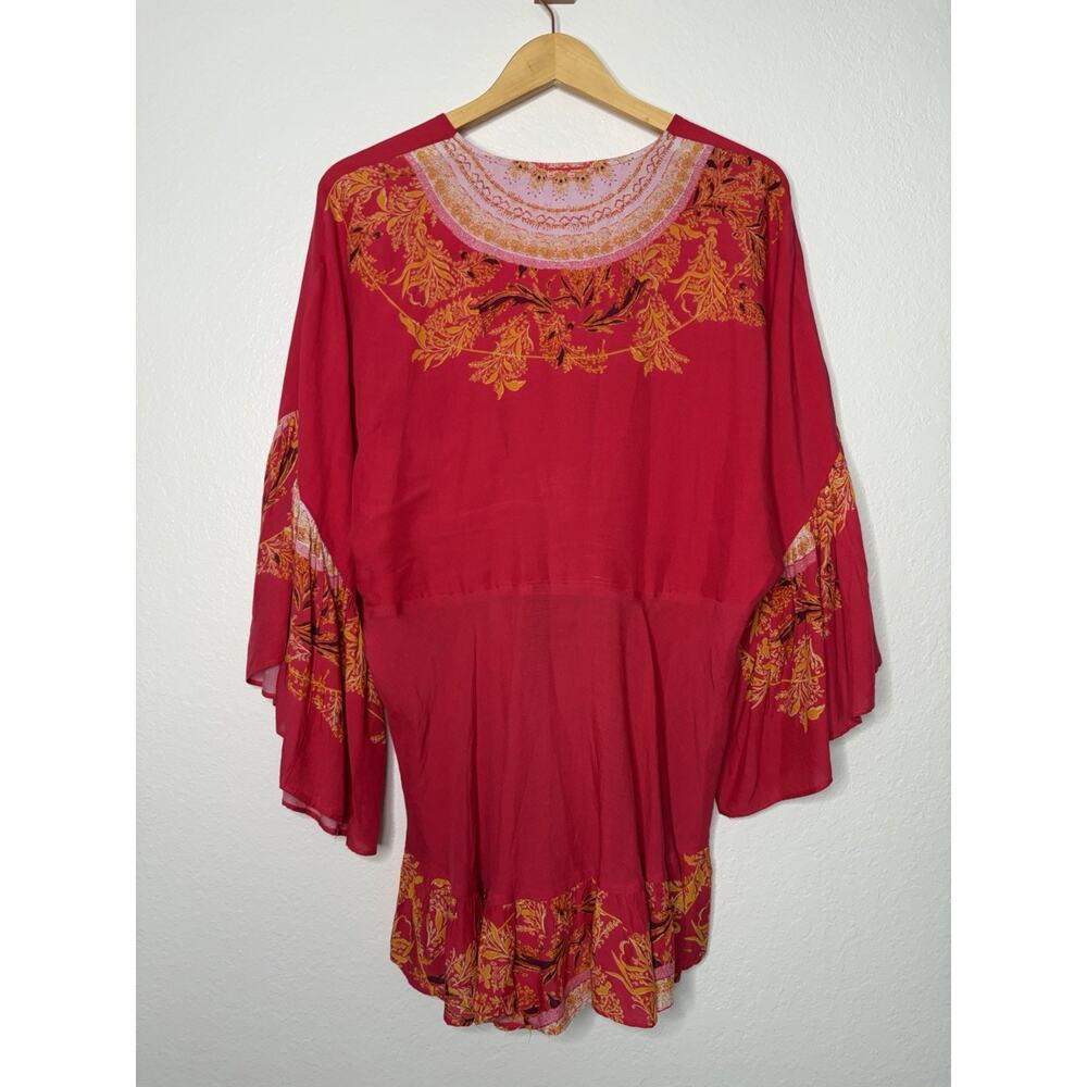 Free People Sunset Dreams Tunic Top in Pink Orange Boho V-Neck Bell Sleeve Sz M - Picture 4 of 4